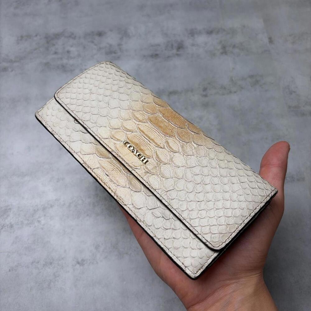 Y2K Coach Python Leather Continental Cream Zip Po… - image 6